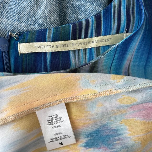 Twelfth Street by Cynthia Vincent Watercolor Silk Mini Dress Size M - Picture 4 of 4